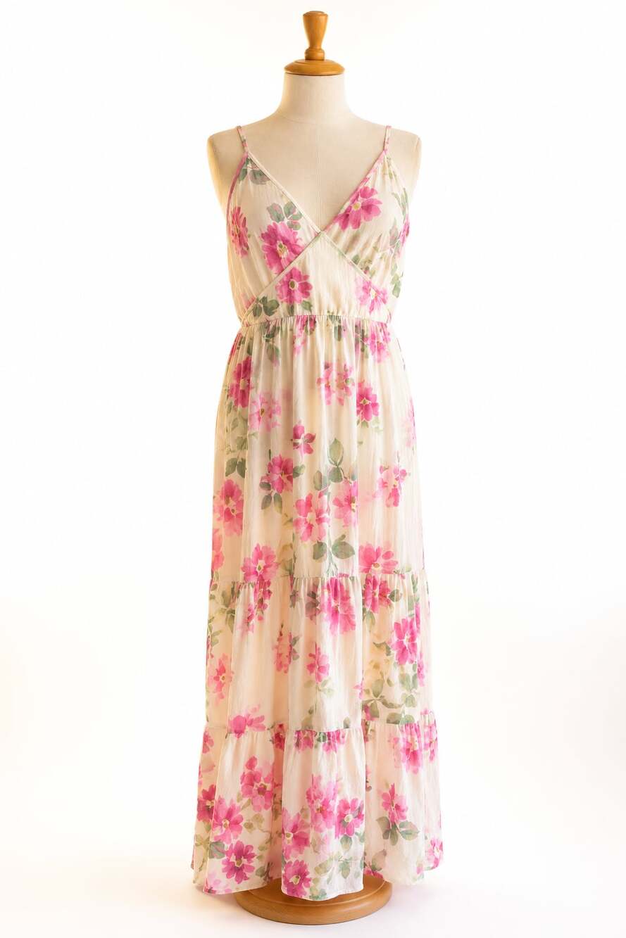 Floral Maxi Dress Large Cottagecore Boho Garden Party Resort Sundress